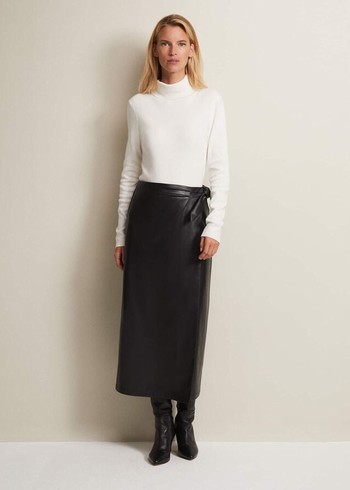 Phase Eight Noha Faux Leather Wrap Skirts Black Canada | ARLZCO-056